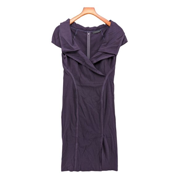 Donna Karan Sheath Dress Purple Short Sleeve Wool Blend Knee Length Size 6 - Picture 1 of 13